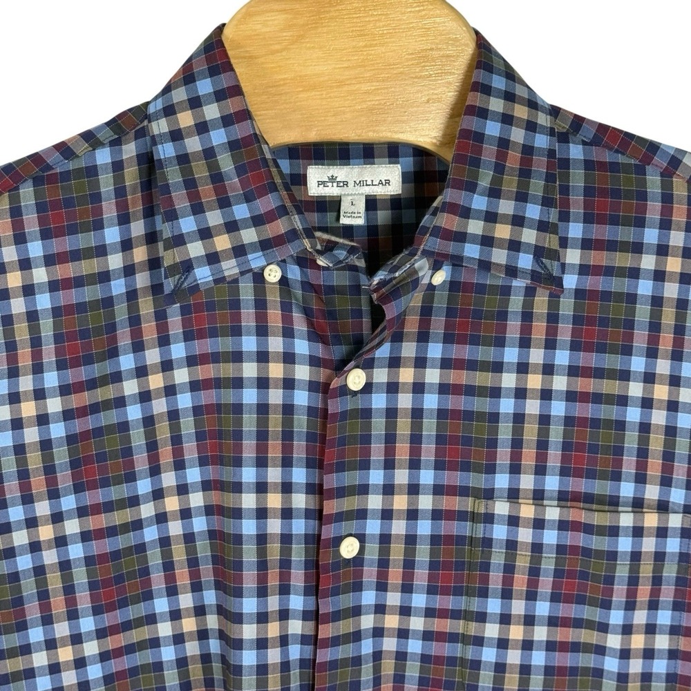 Peter Millar Elton Crown Lite Men Large Gingham MF22W08NBL Sport Shirt